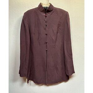 Shanghai Tang Womens Mandarin Collar Button Down Blazer Jacket Size 8 Silk Brown